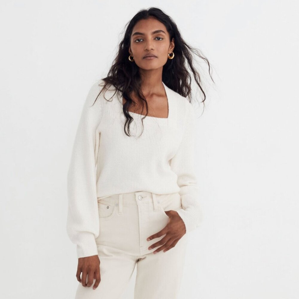 Madewell Melwood Square-Neck Pullover Sweater size XXS NWOT